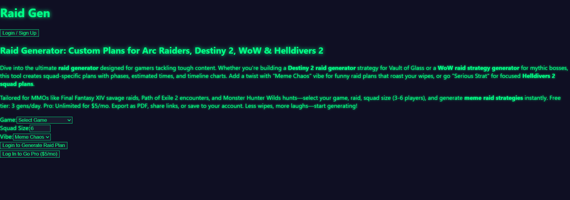 Screenshot of Raid Meme Generator website